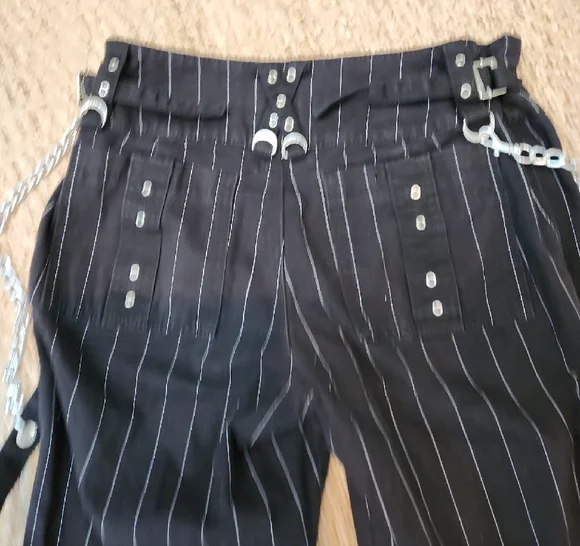 Tripp NYC Black Pinstripe Bondage Pants with Silver Hardware Size 28 - Picture 5 of 7